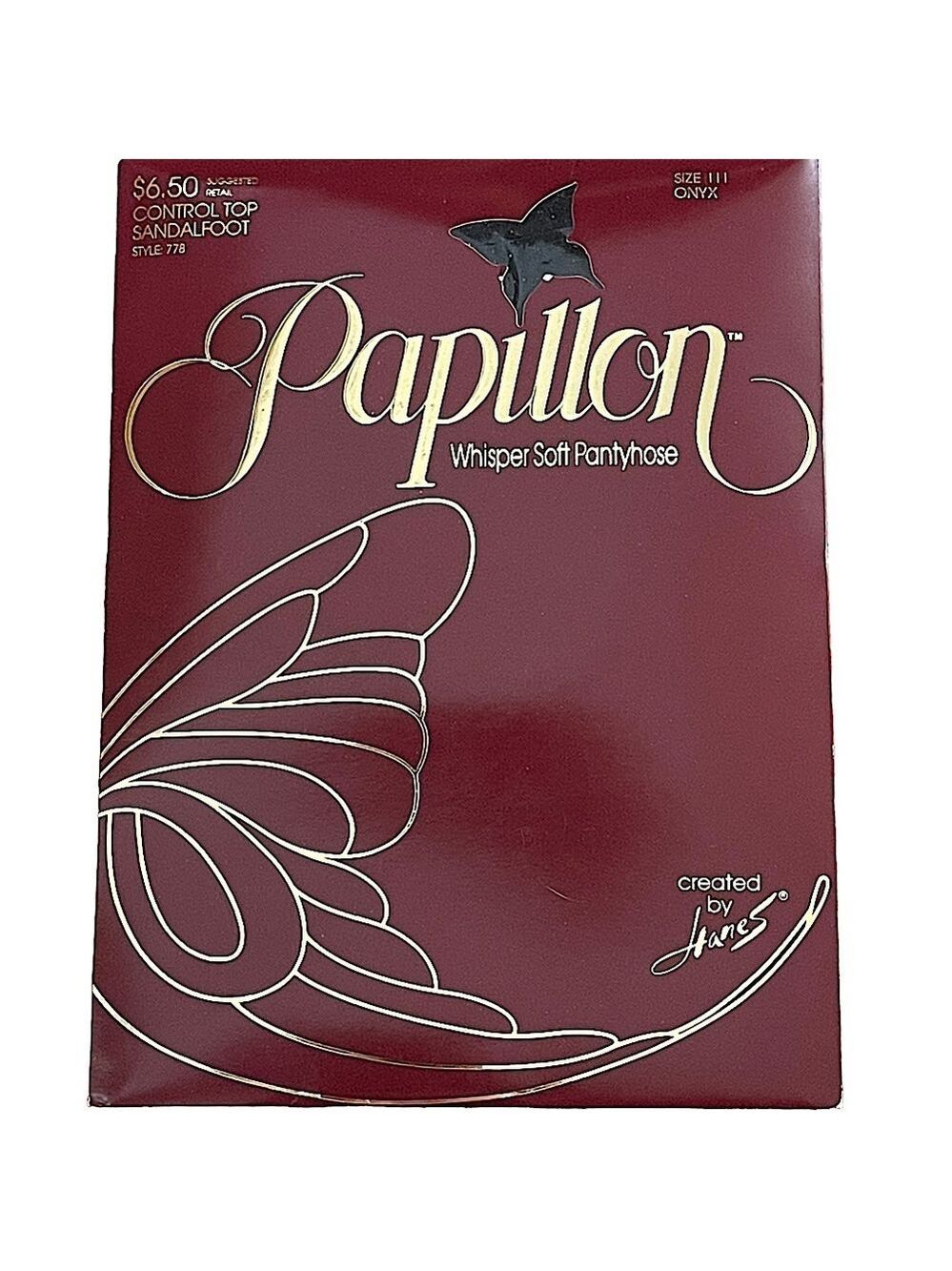 Hanes Papillon Vintage Whisper Soft Pantyhose Control Top Sandalfoot Sz III Onyx